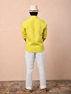Bandhej Lime Yellow Pure Linen Shirt