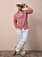 Bandhej Muted Rosewood Pure Linen Shirt