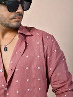 Bandhej Muted Rosewood Pure Linen Shirt