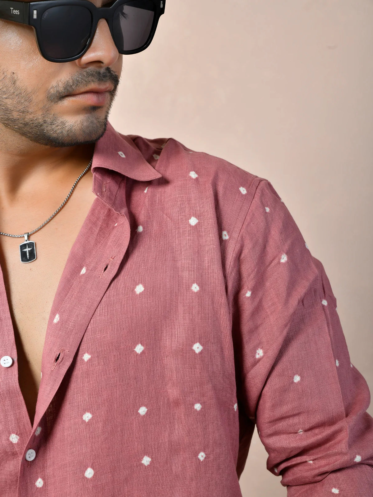 Bandhej Muted Rosewood Pure Linen Shirt