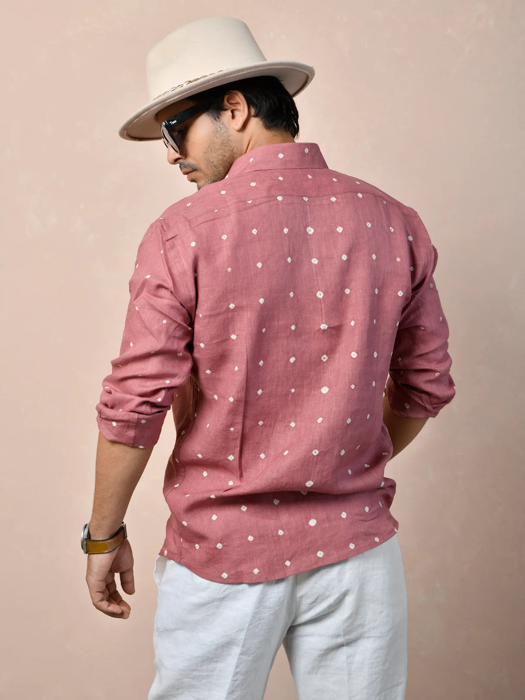 Bandhej Muted Rosewood Pure Linen Shirt