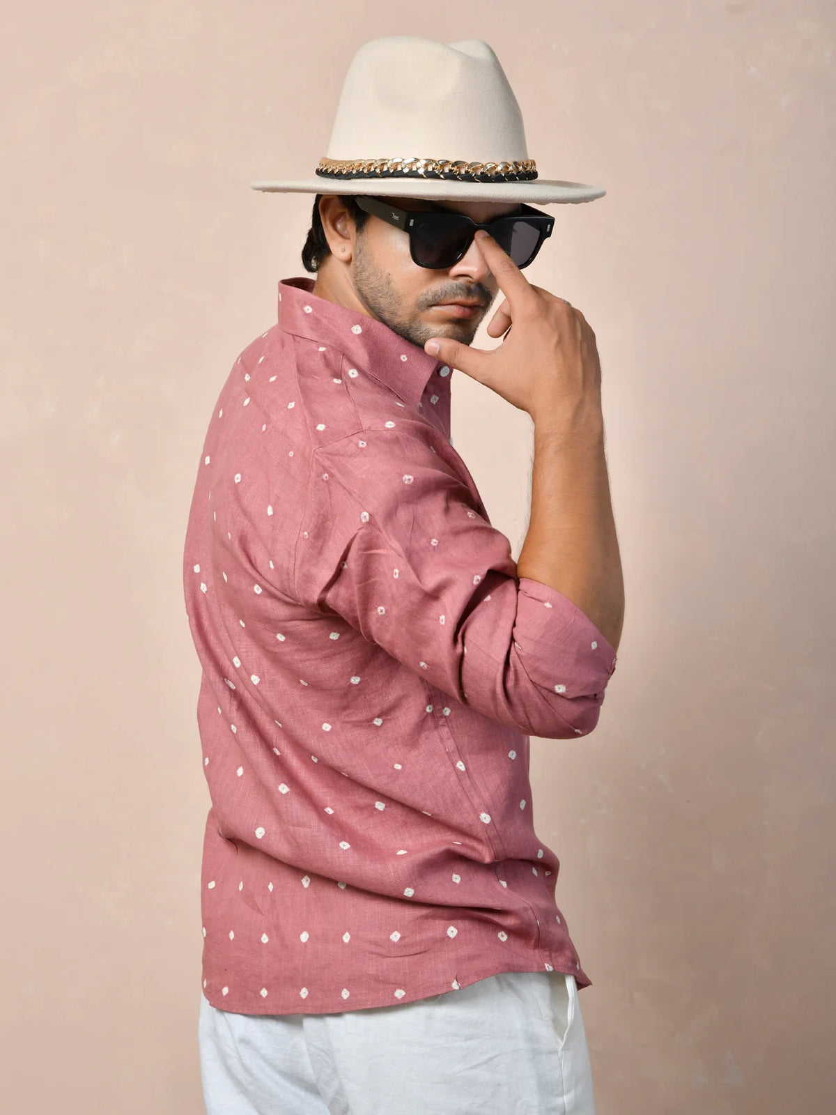 Bandhej Muted Rosewood Pure Linen Shirt