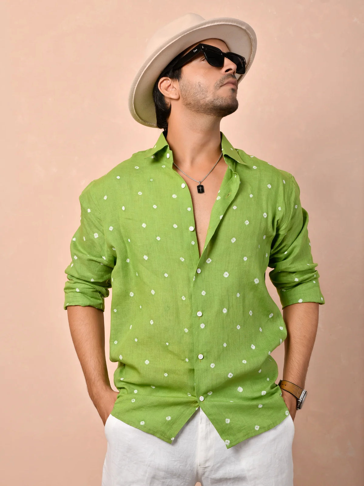 Bandhej Pistachio Green Pure Linen Shirt
