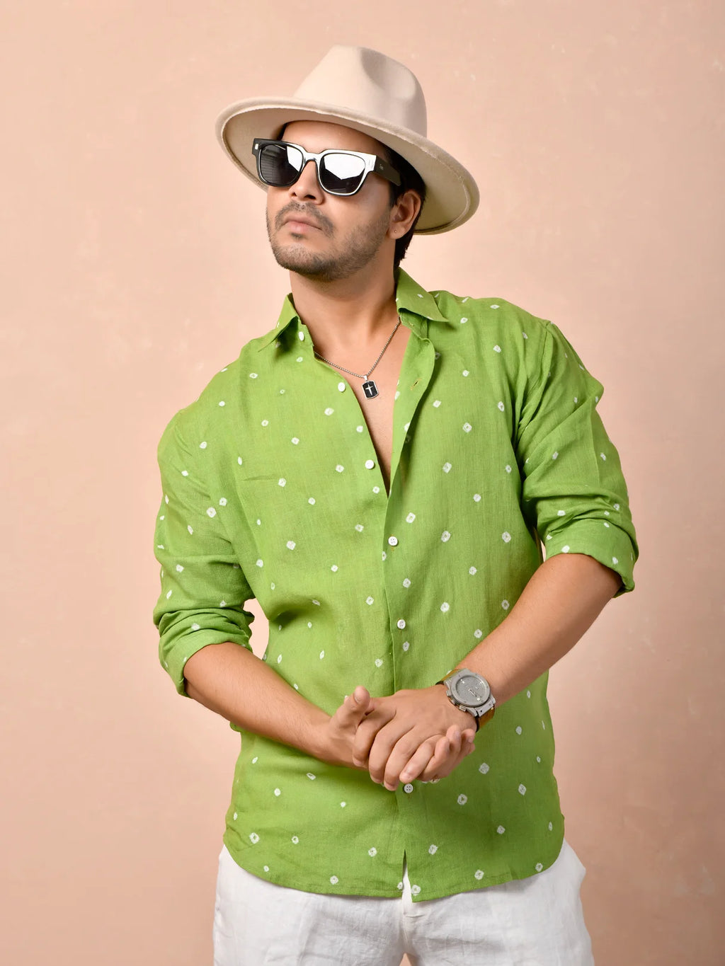 Bandhej Pistachio Green Pure Linen Shirt