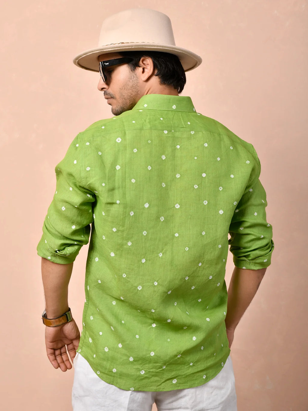 Bandhej Pistachio Green Pure Linen Shirt