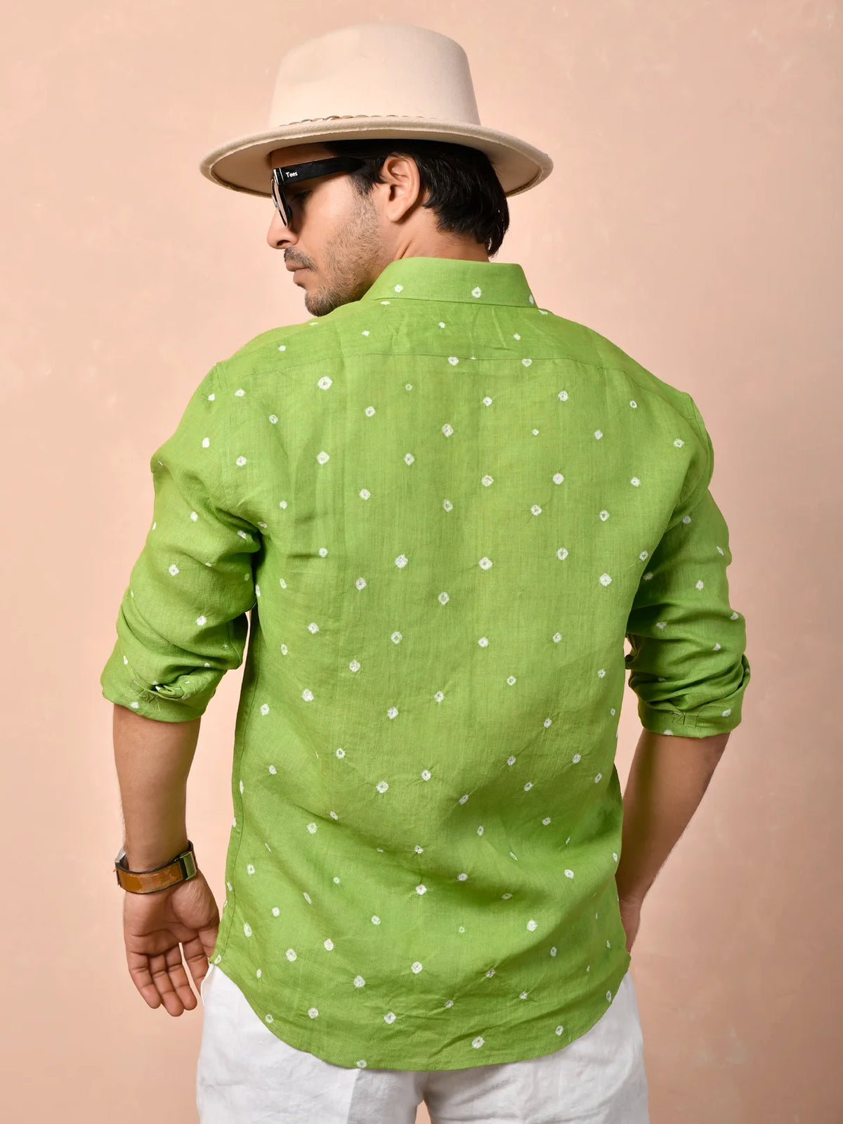 Bandhej Pistachio Green Pure Linen Shirt