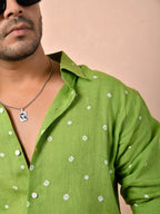 Bandhej Pistachio Green Pure Linen Shirt