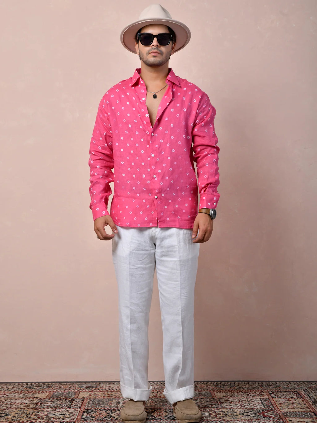 Bandhej Rani Pink Pure Linen Shirt
