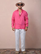 Bandhej Rani Pink Pure Linen Shirt