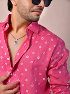 Bandhej Rani Pink Pure Linen Shirt