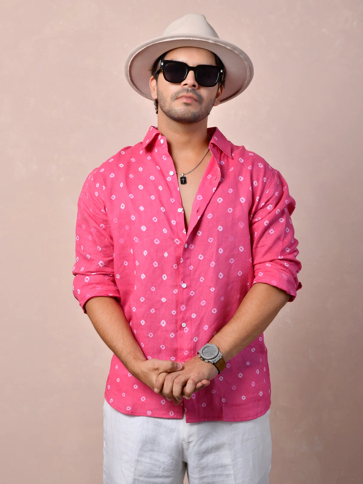 Bandhej Rani Pink Pure Linen Shirt