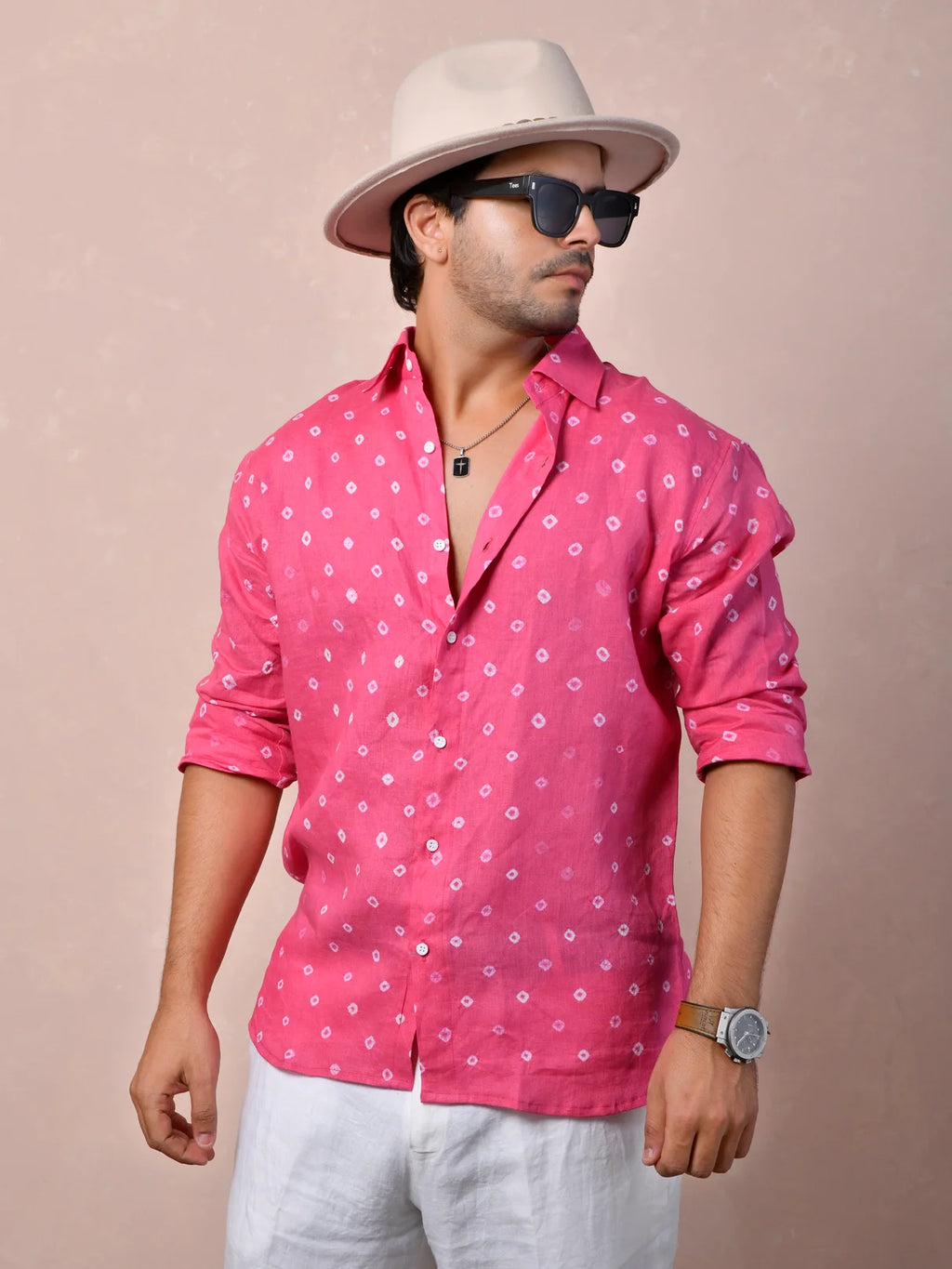 Bandhej Rani Pink Pure Linen Shirt