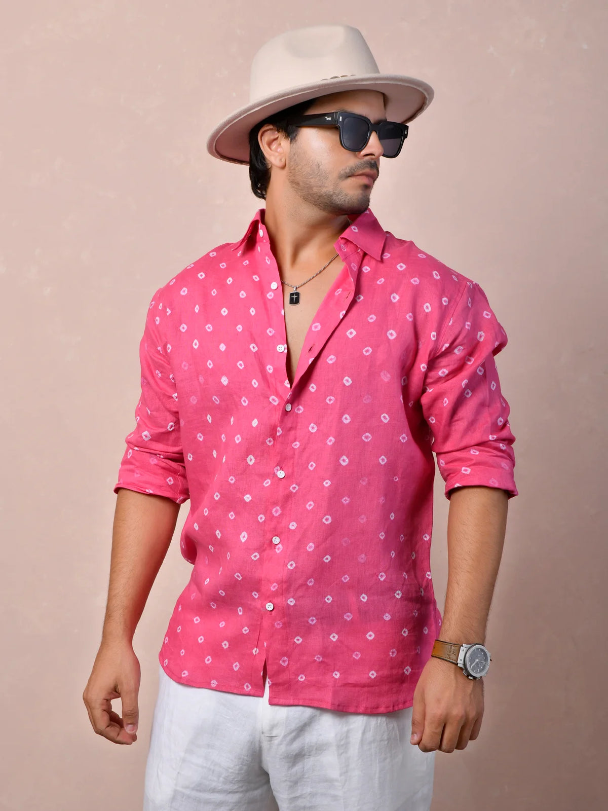 Bandhej Rani Pink Pure Linen Shirt