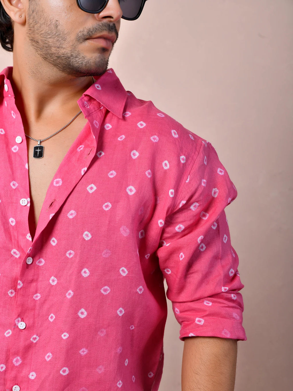 Bandhej Rani Pink Pure Linen Shirt