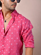 Bandhej Rani Pink Pure Linen Shirt