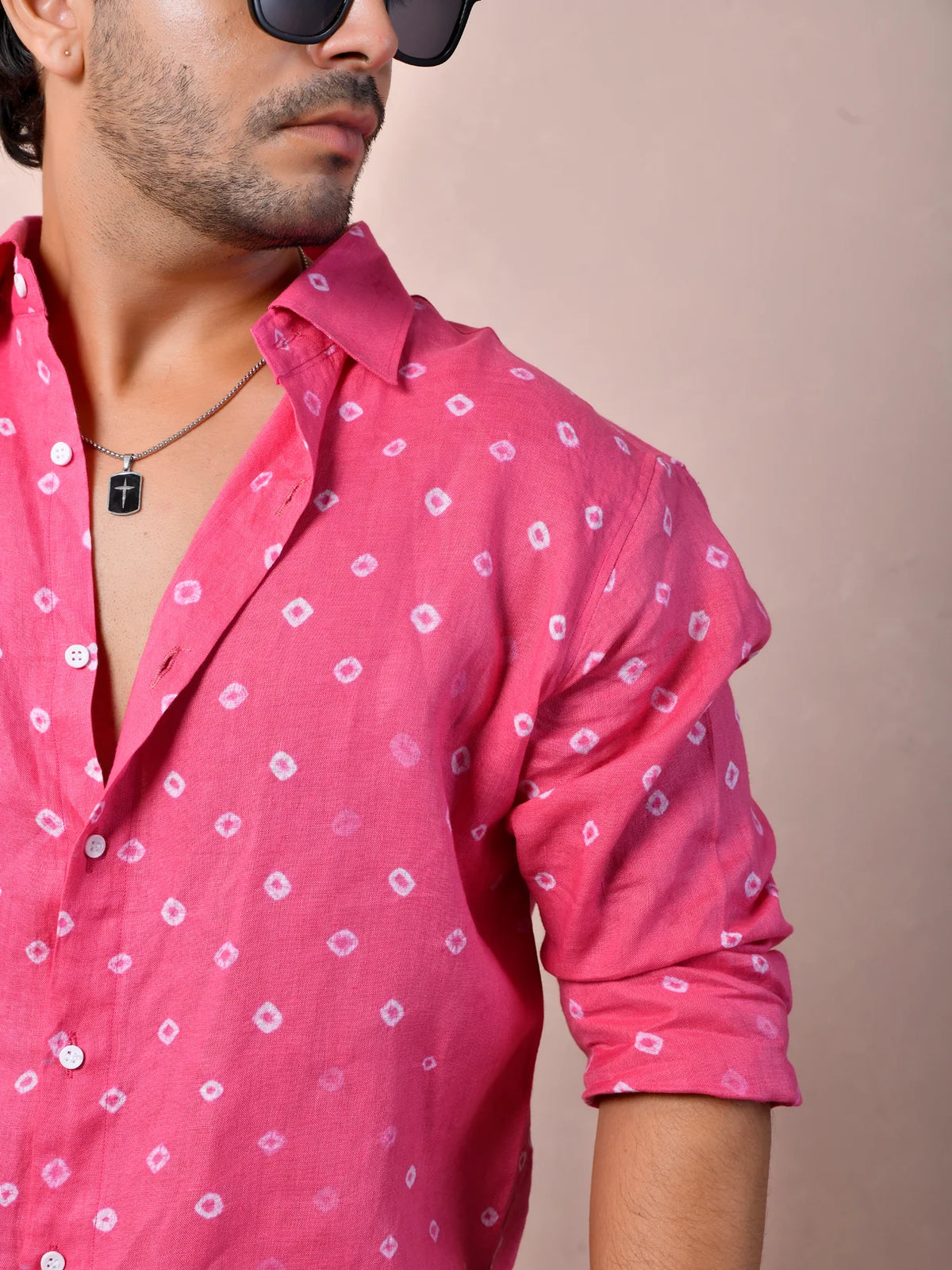 Bandhej Rani Pink Pure Linen Shirt