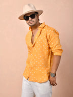 Bandhej Tangerine Orange Pure Linen Shirt