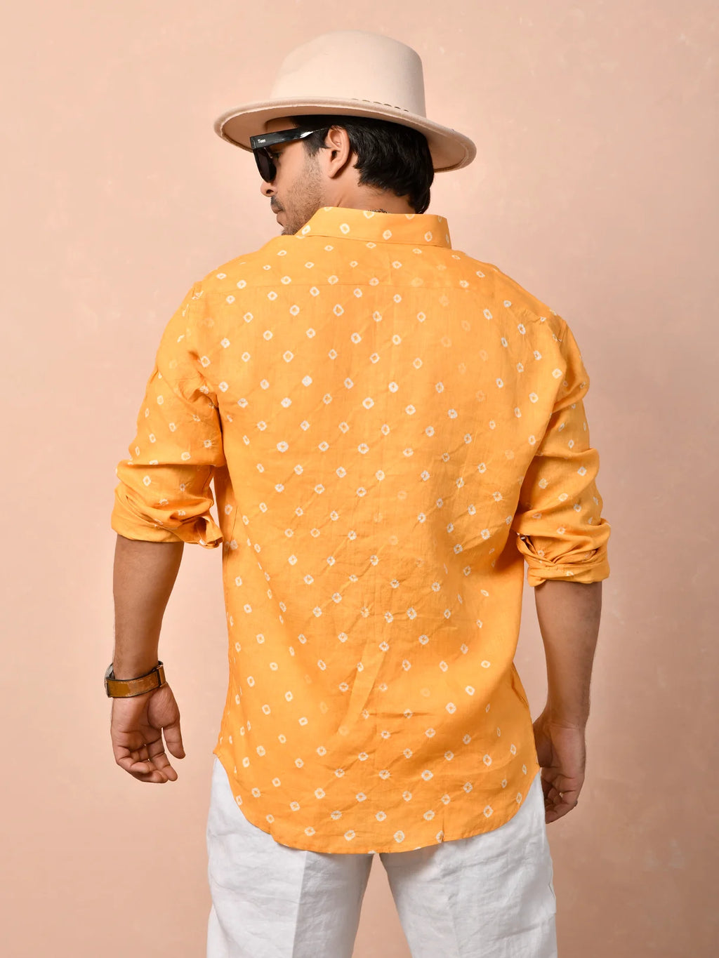 Bandhej Tangerine Orange Pure Linen Shirt