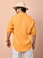 Bandhej Tangerine Orange Pure Linen Shirt