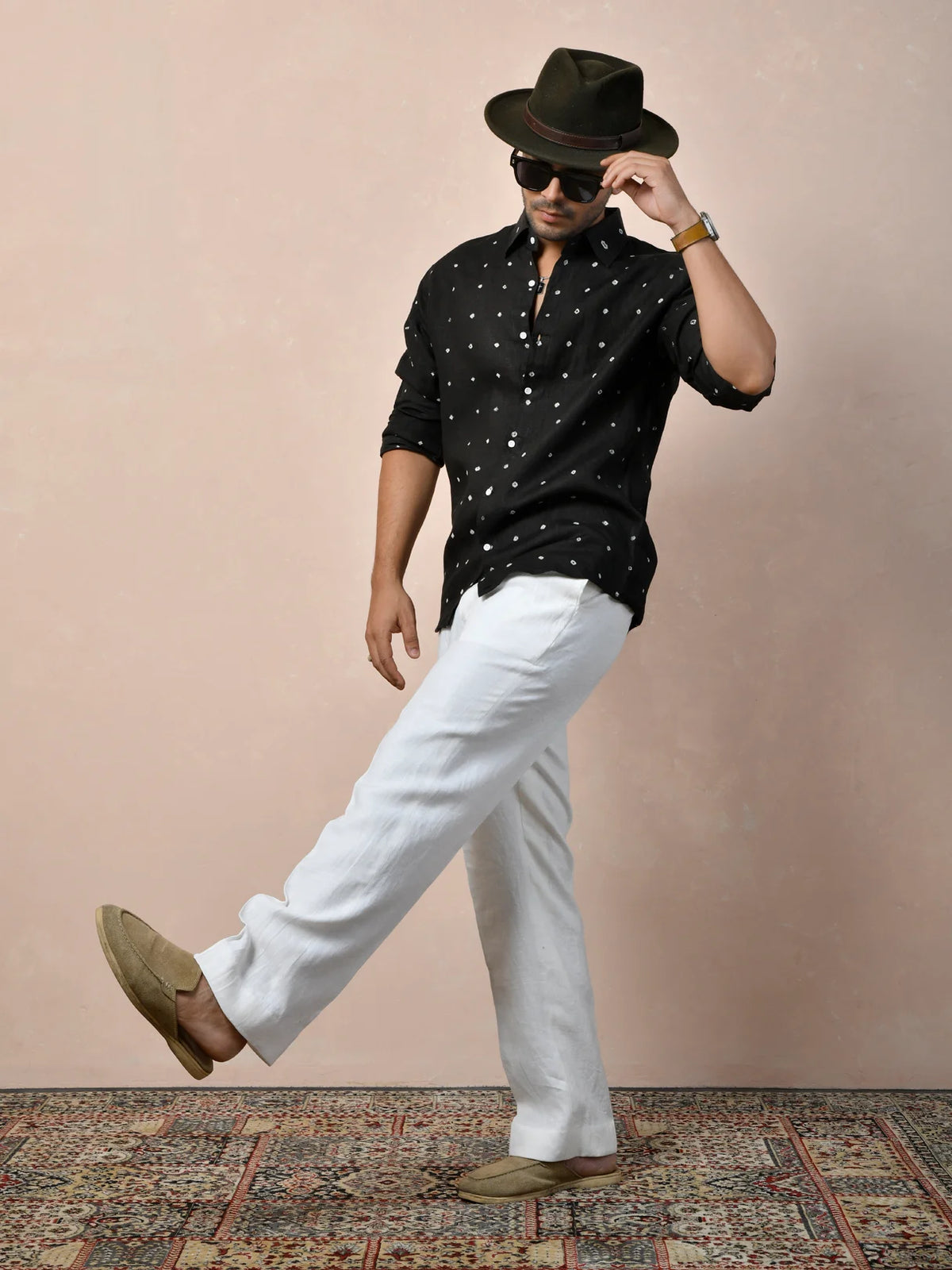 Bandhej Black Pure Linen Shirt