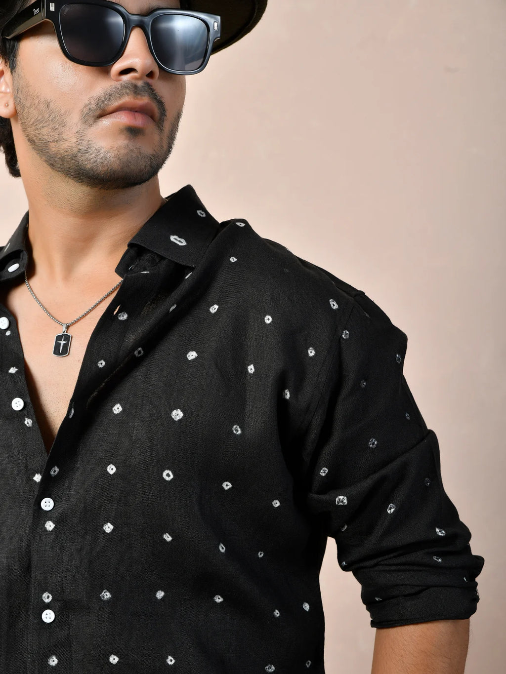 Bandhej Black Pure Linen Shirt