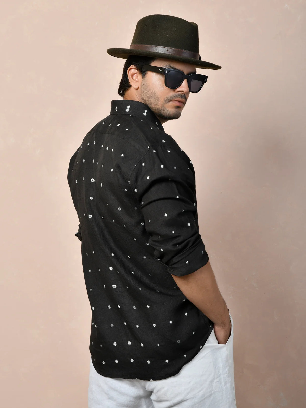 Bandhej Black Pure Linen Shirt