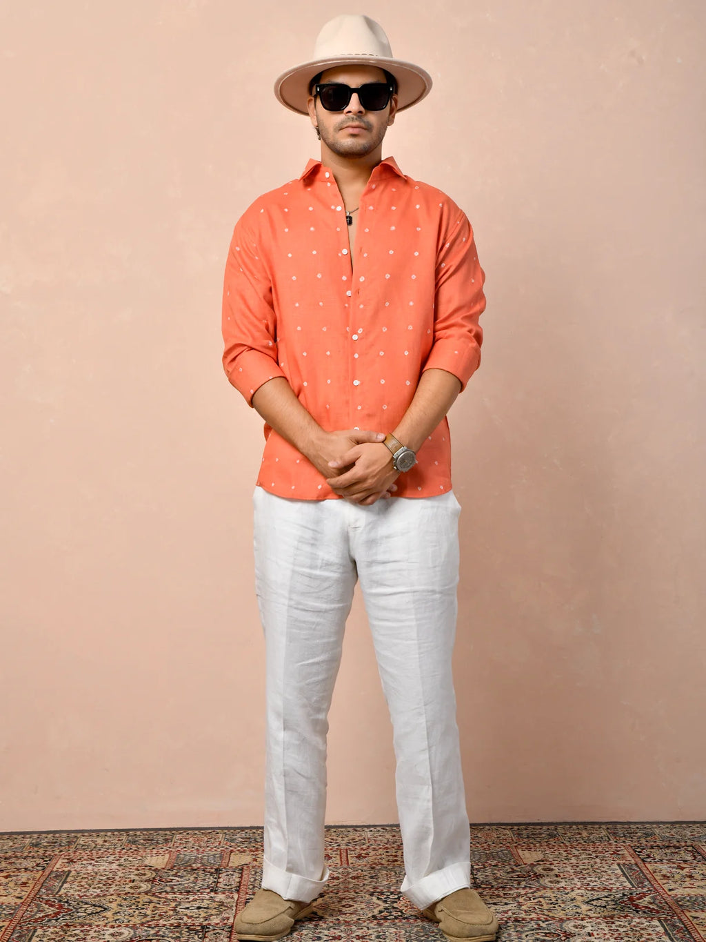 Bandhani Orange Pure Linen Shirt