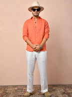 Bandhani Orange Pure Linen Shirt