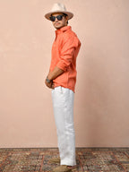 Bandhani Orange Pure Linen Shirt