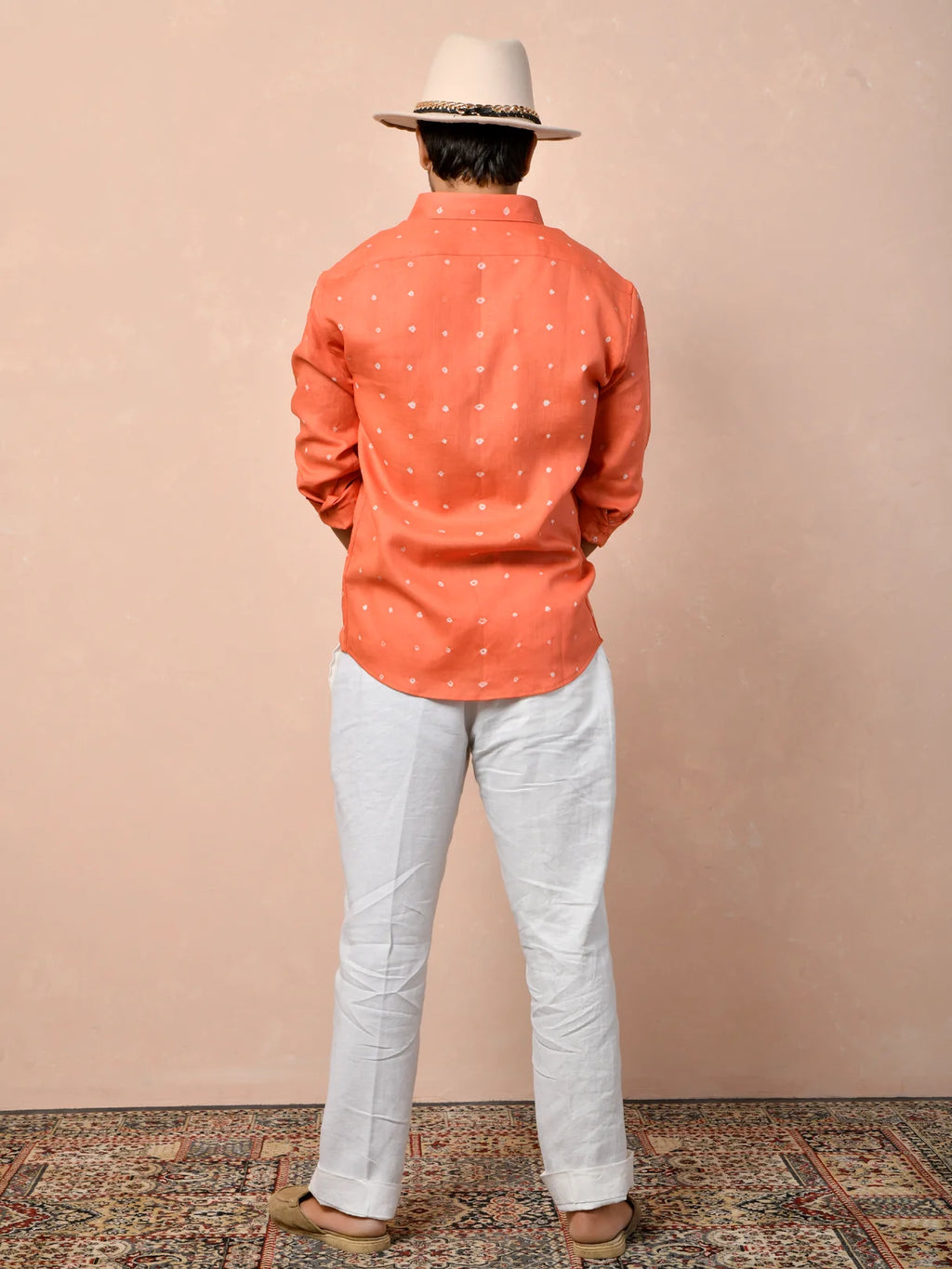 Bandhani Orange Pure Linen Shirt