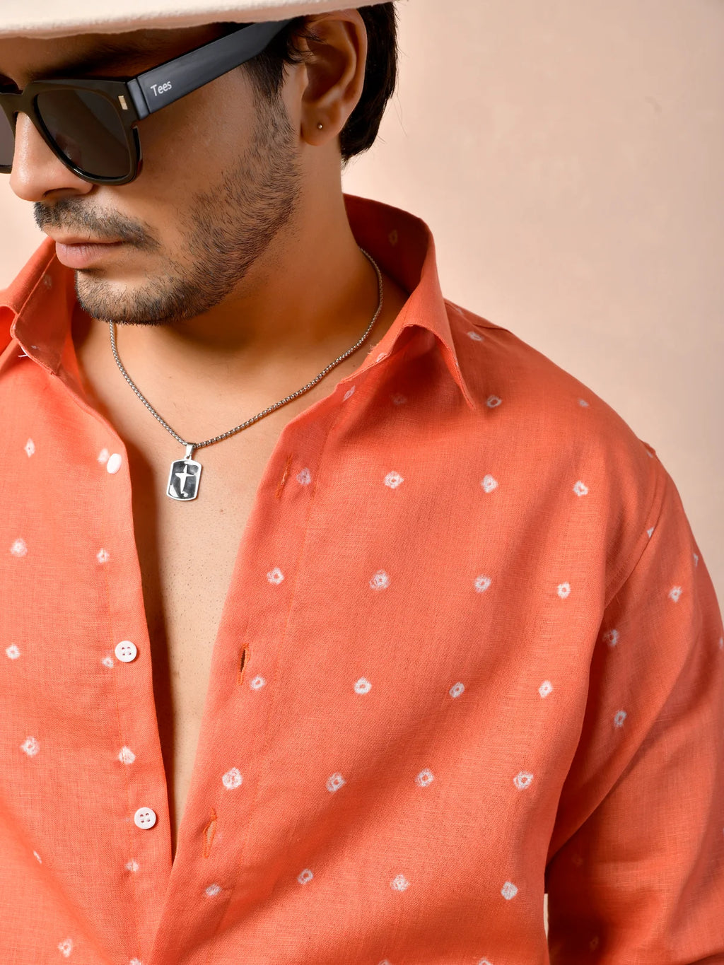 Bandhani Orange Pure Linen Shirt