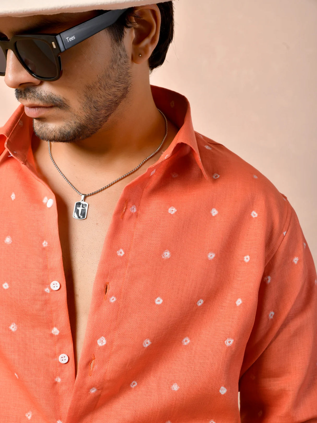 Bandhani Orange Pure Linen Shirt