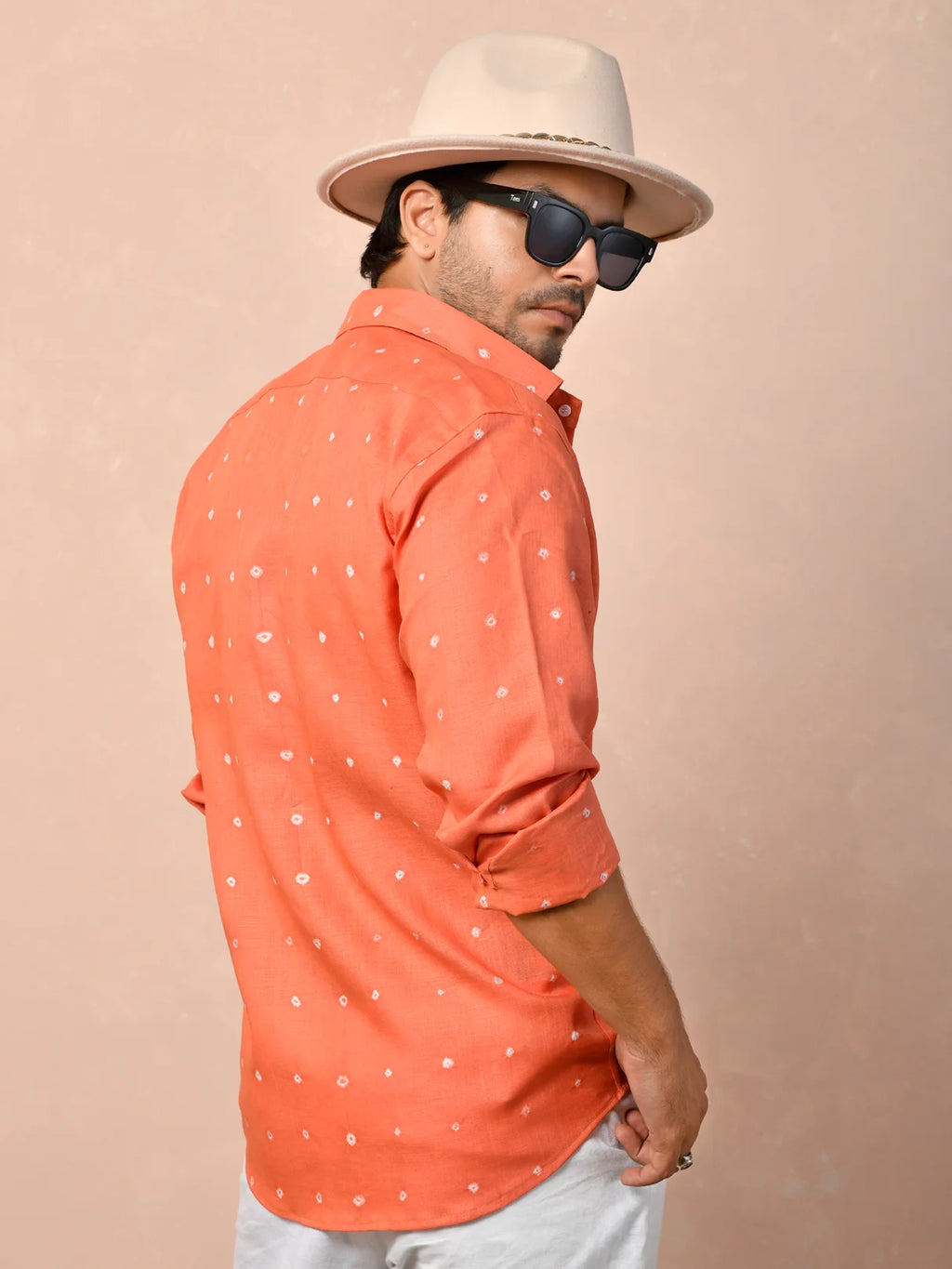 Bandhani Orange Pure Linen Shirt