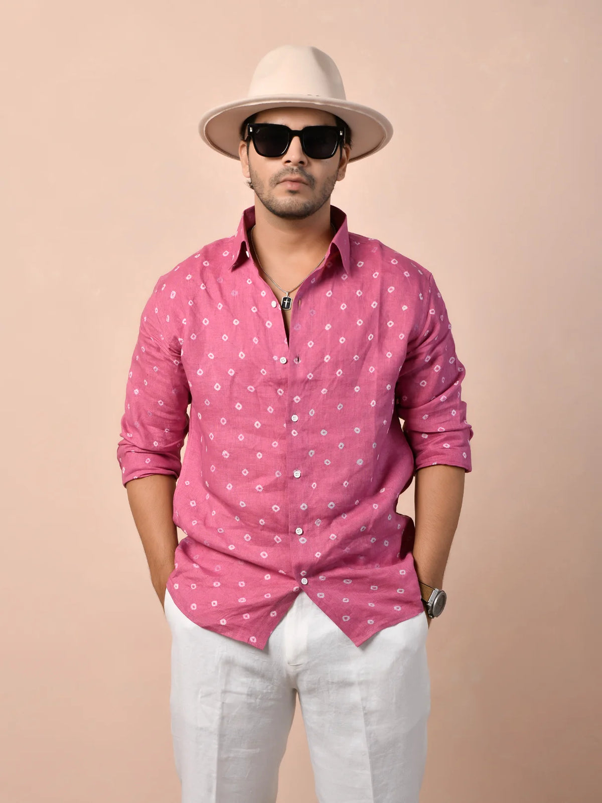 Bandhej Dusty Rose Pink Pure Linen Shirt