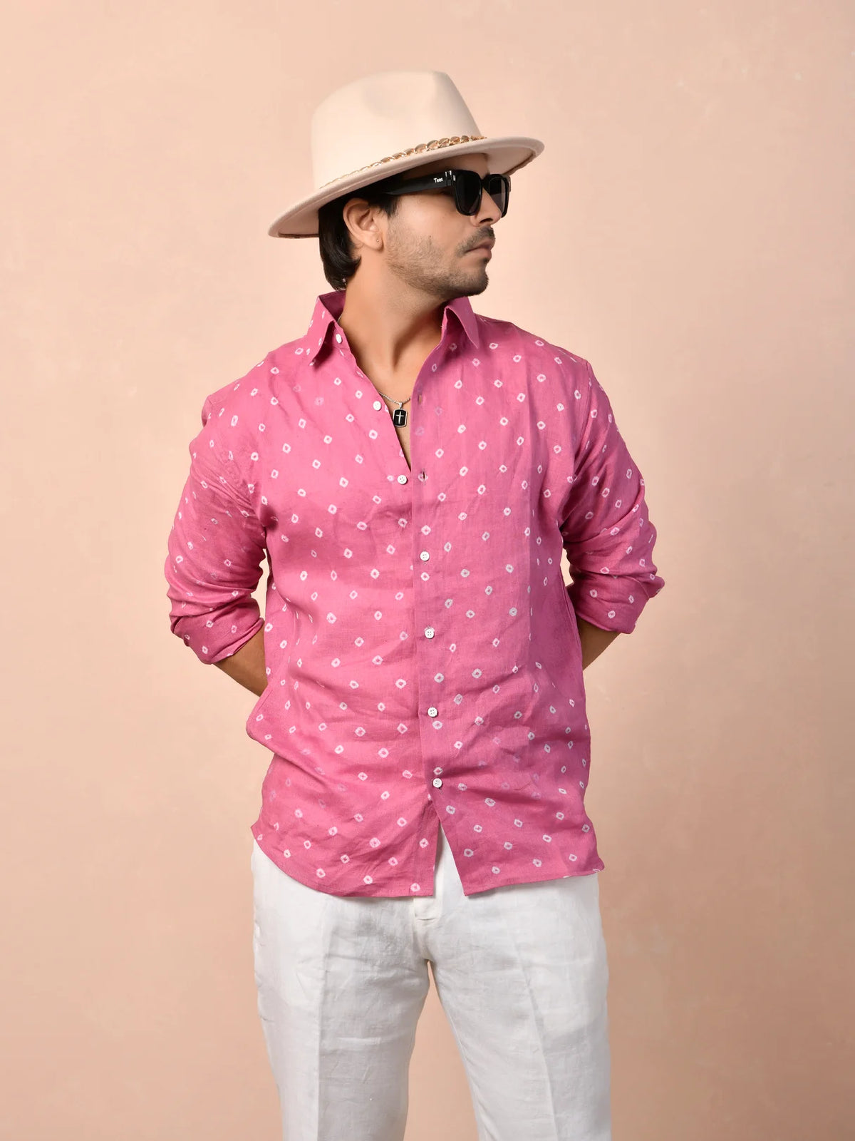 Bandhej Dusty Rose Pink Pure Linen Shirt