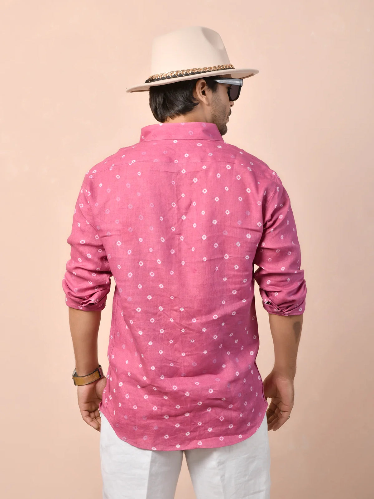 Bandhej Dusty Rose Pink Pure Linen Shirt