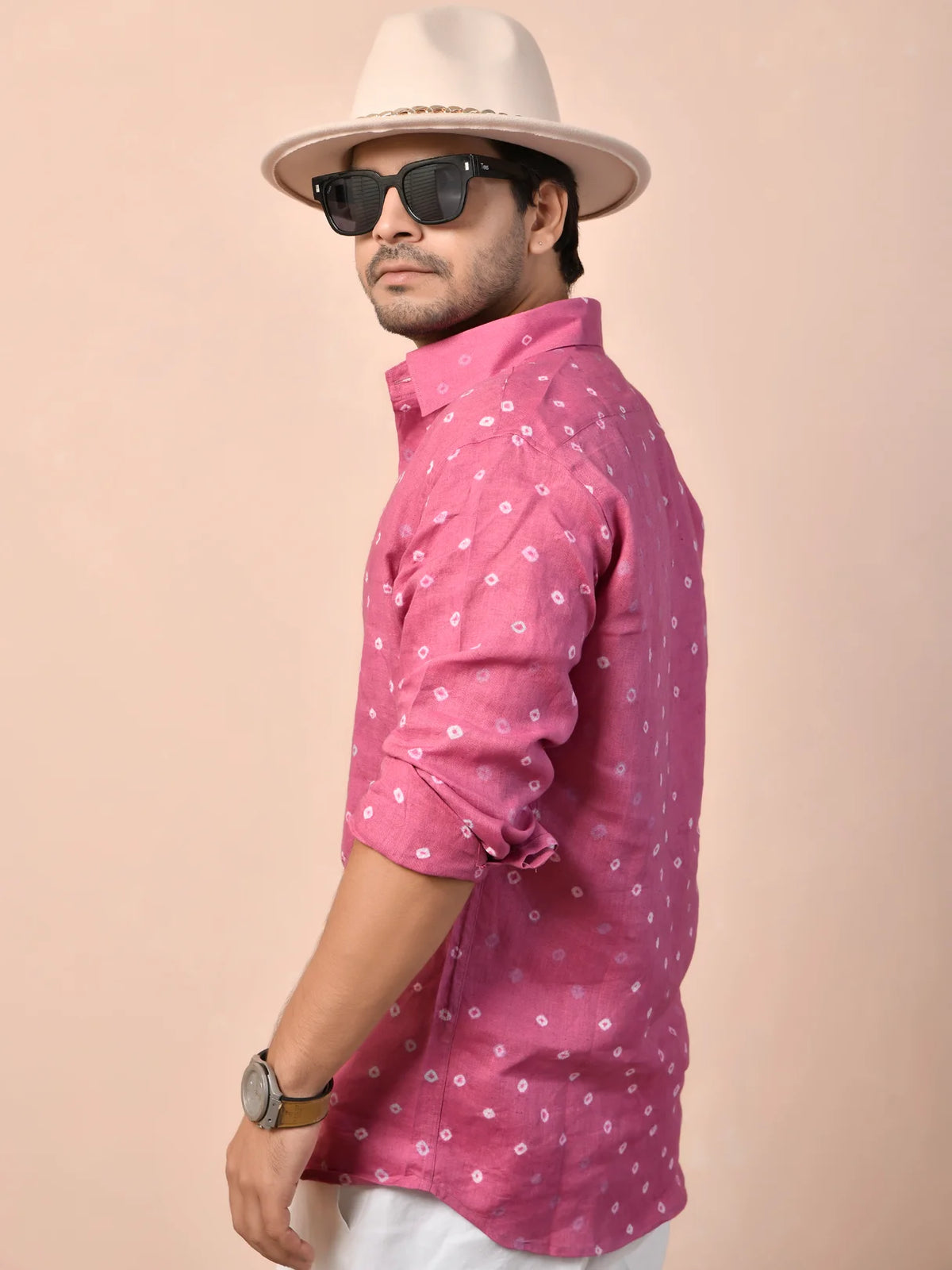 Bandhej Dusty Rose Pink Pure Linen Shirt