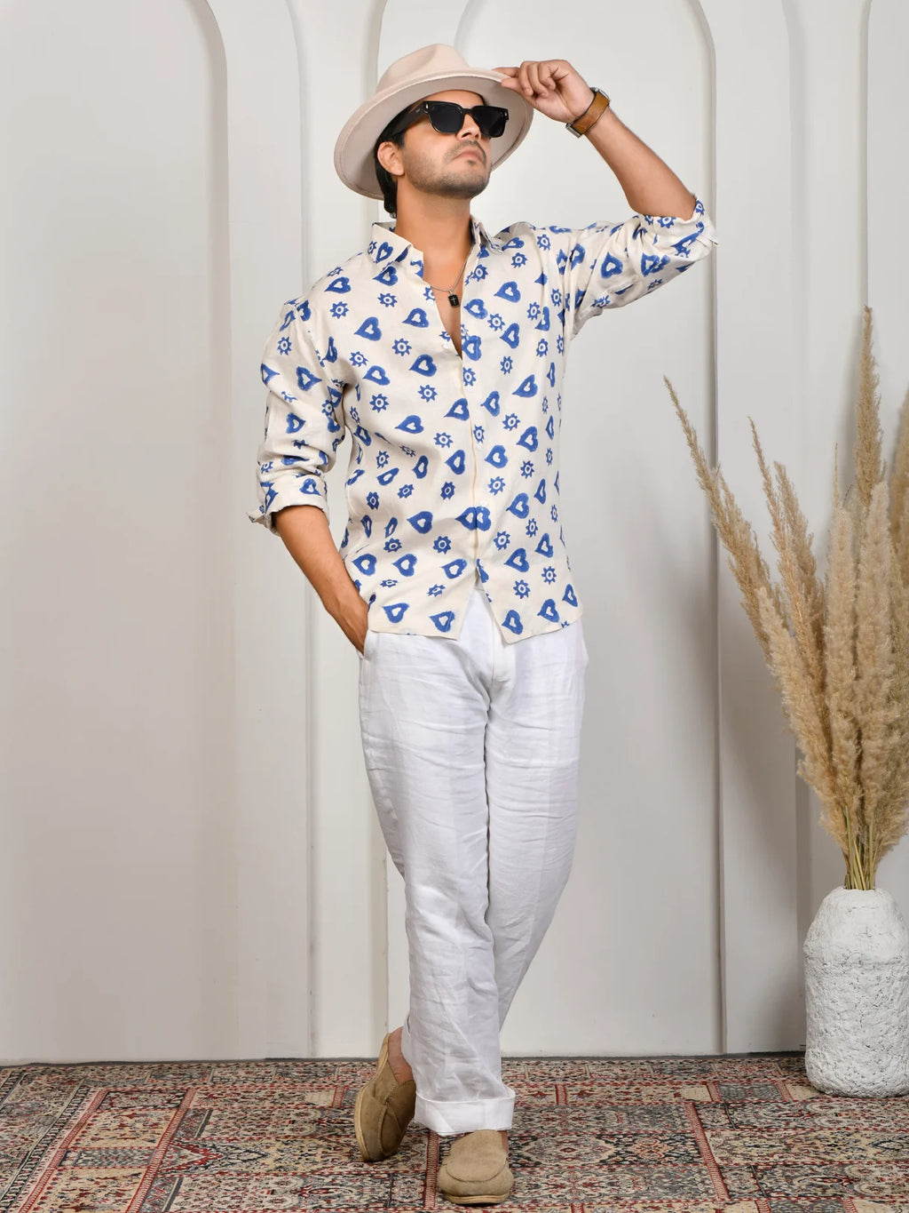 Block Print Blue Pure Linen Shirt
