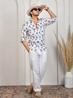 Block Print Blue Pure Linen Shirt