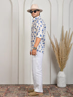 Block Print Blue Pure Linen Shirt