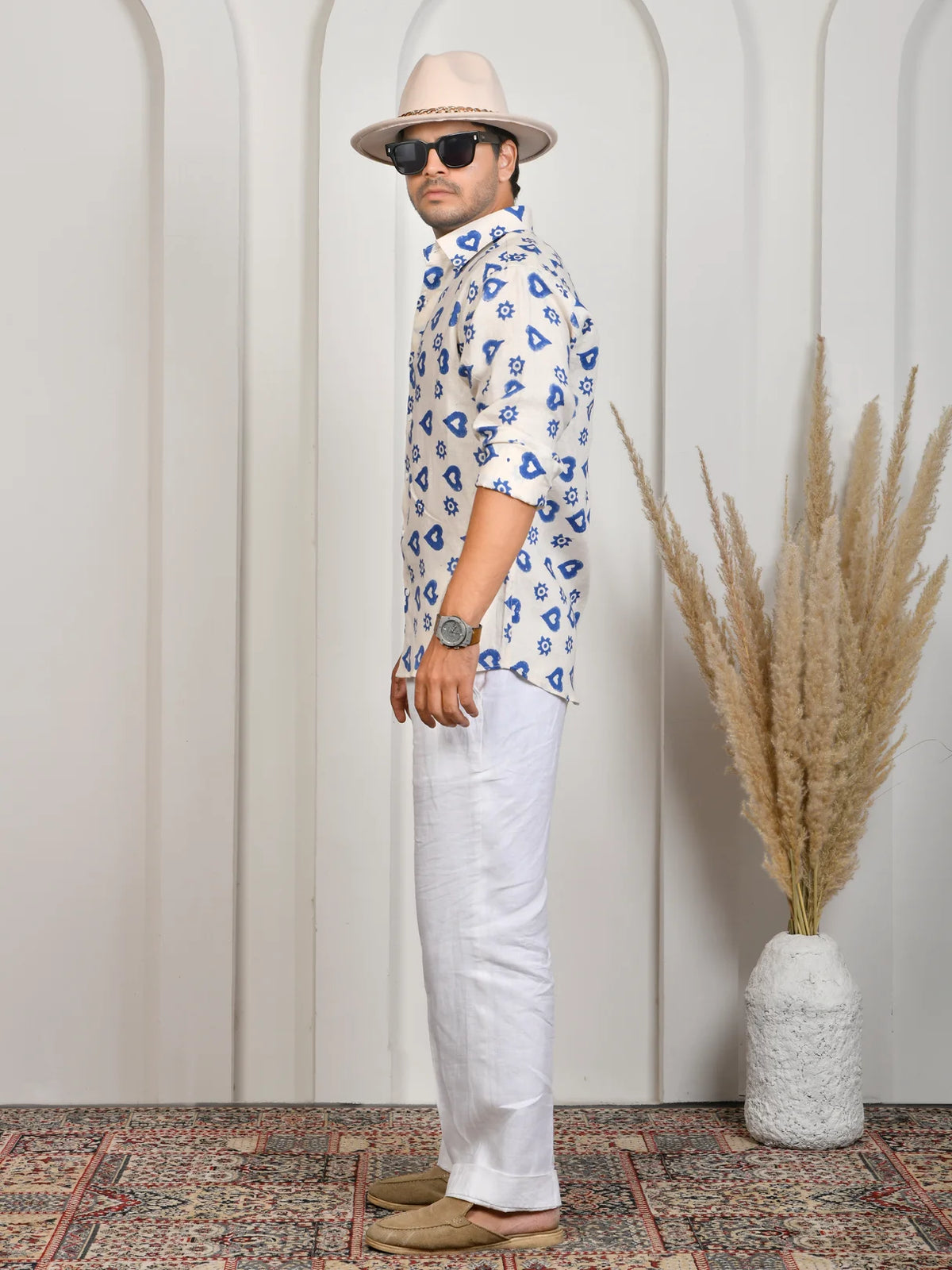 Block Print Blue Pure Linen Shirt