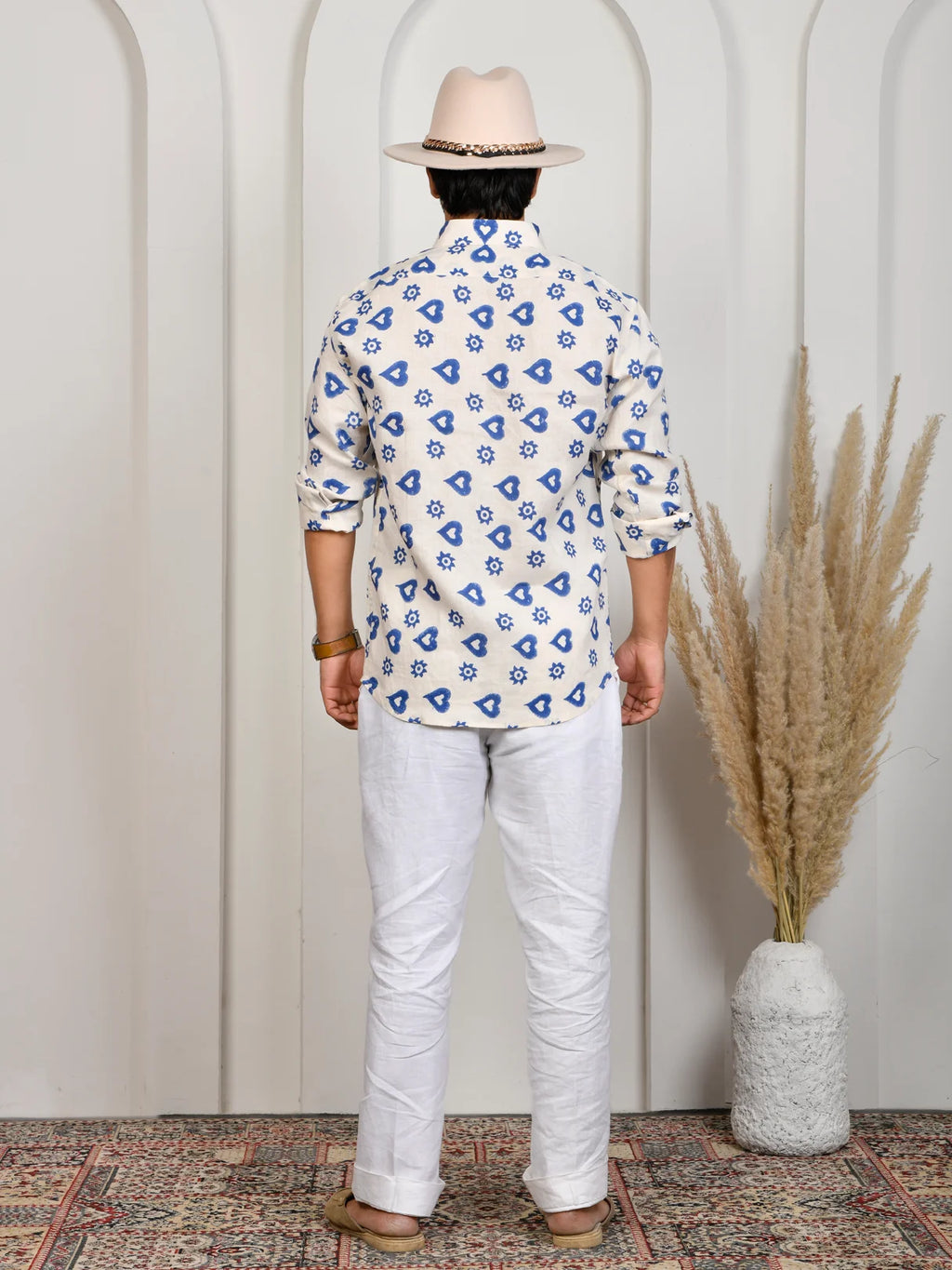 Block Print Blue Pure Linen Shirt