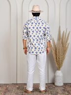 Block Print Blue Pure Linen Shirt