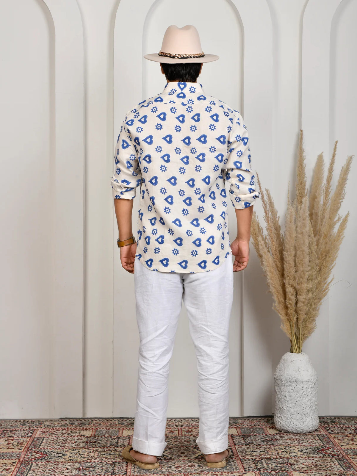 Block Print Blue Pure Linen Shirt