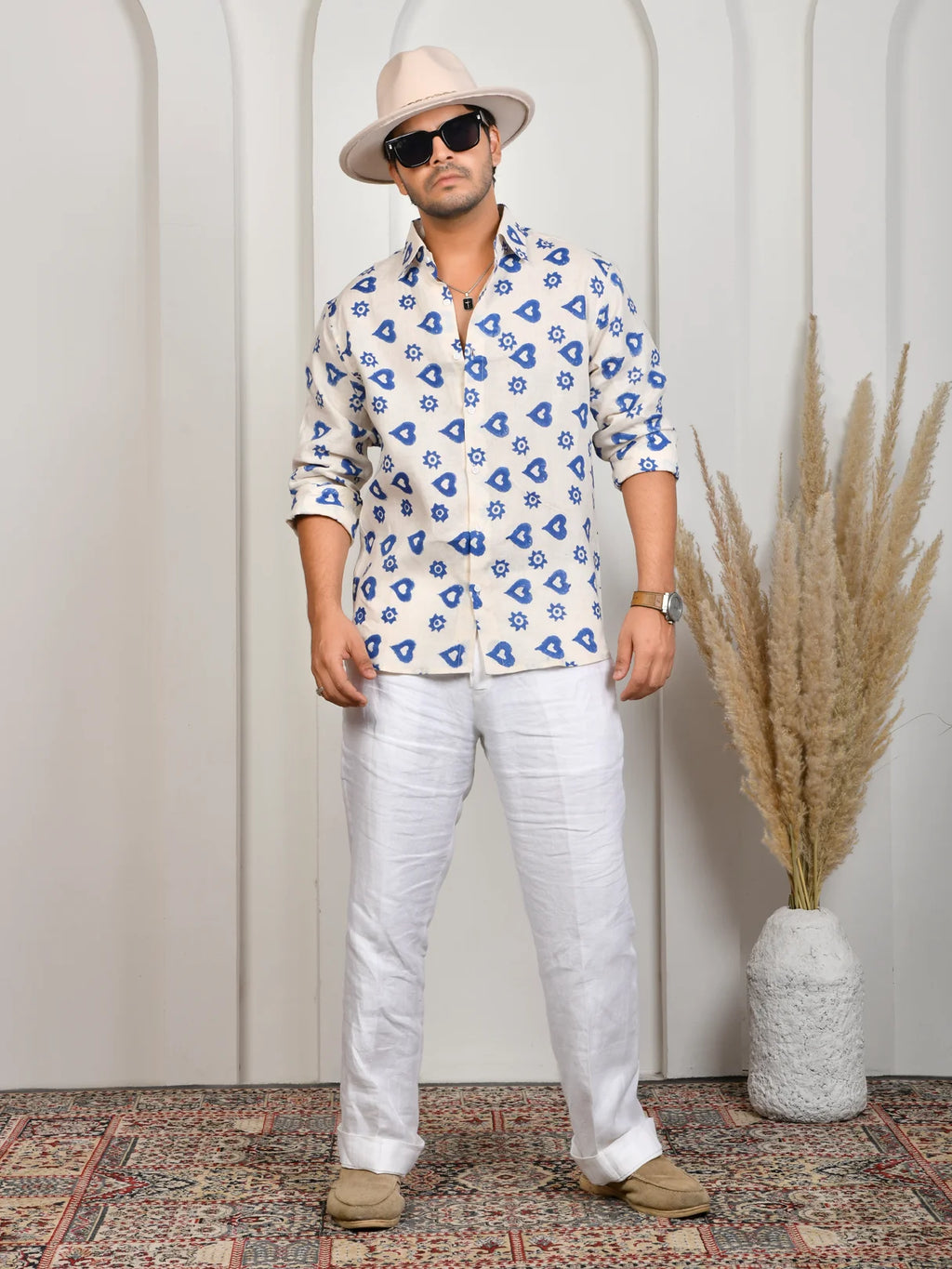 Block Print Blue Pure Linen Shirt