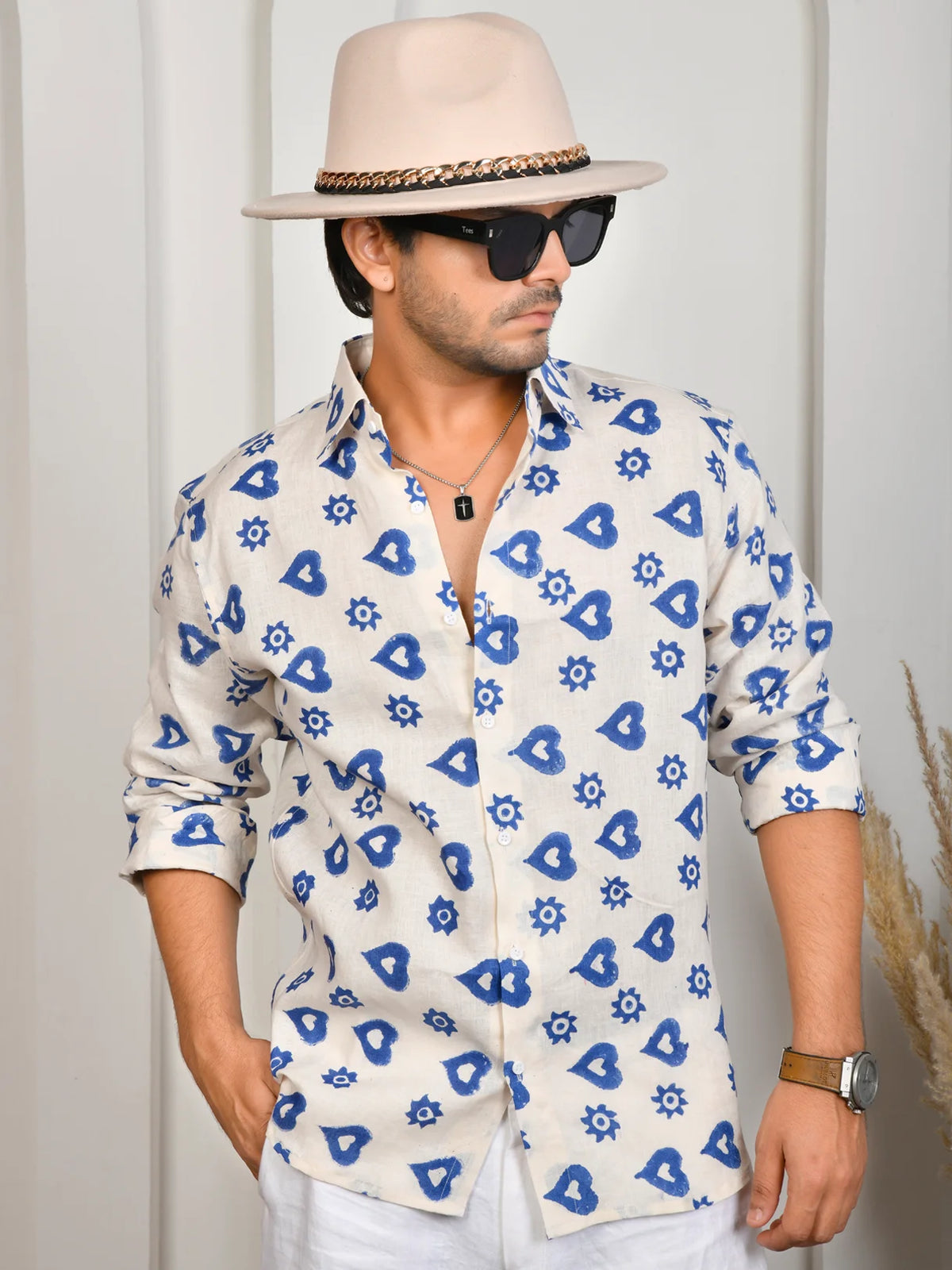 Block Print Blue Pure Linen Shirt