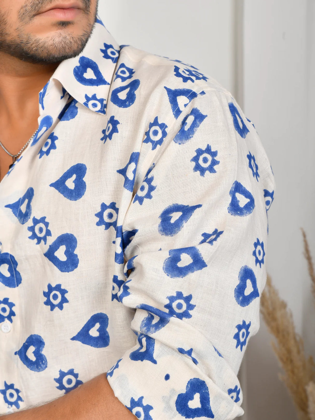 Block Print Blue Pure Linen Shirt