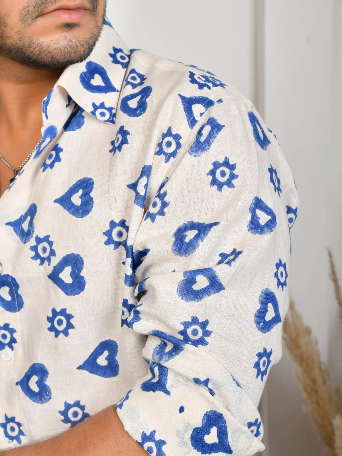 Block Print Blue Pure Linen Shirt