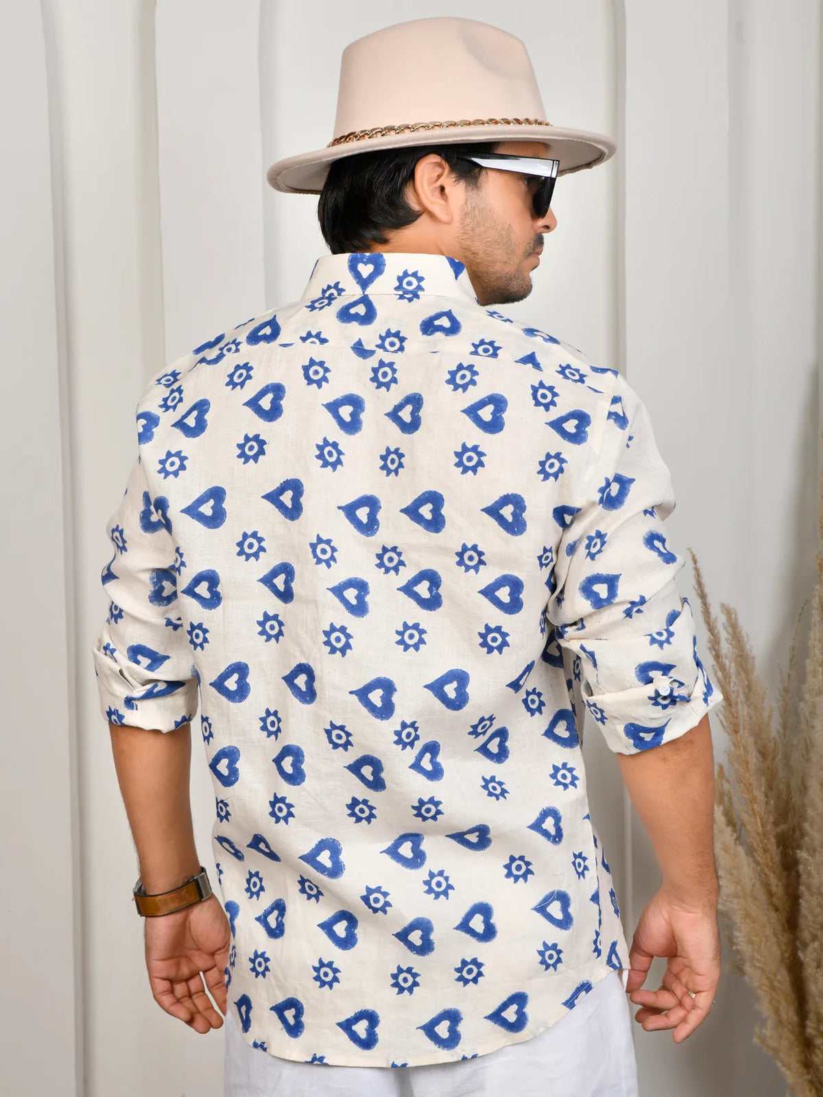 Block Print Blue Pure Linen Shirt