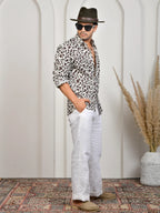 Block Print Brown Pure Linen Shirt